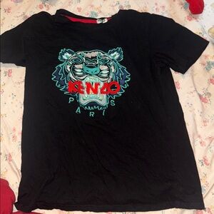 Kenzo Black Tee with Teal & Red Tiger Embroidery
